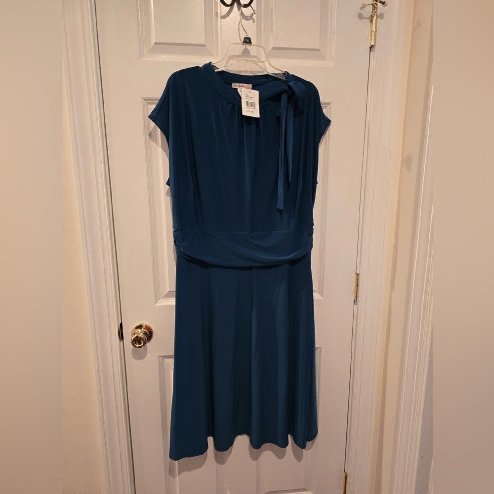 Love Squared Tie Neck Teal Blue Women's Dress